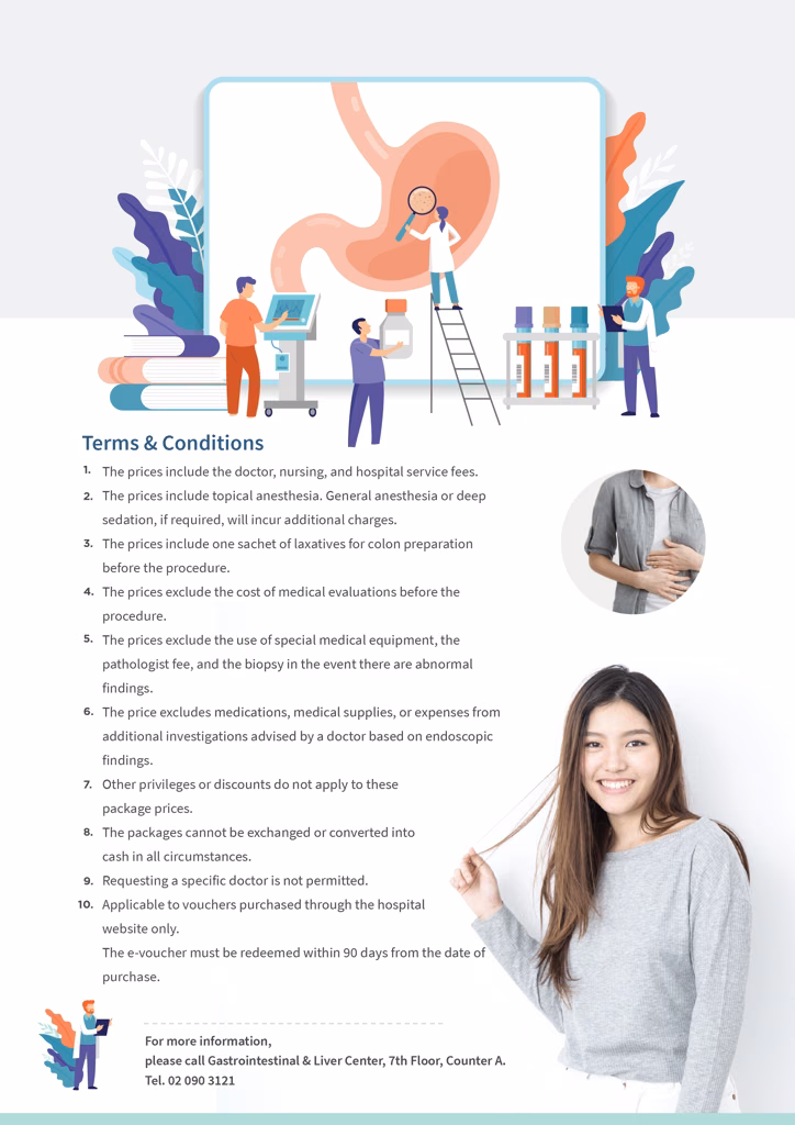 Gastroscopy for Upper Gastrointestinal Screening Package - แพ็กเกจส่องกล้องกระเพาะอาหารเพื่อตรวจความผิดปกติของทางเดินอาหาร 9